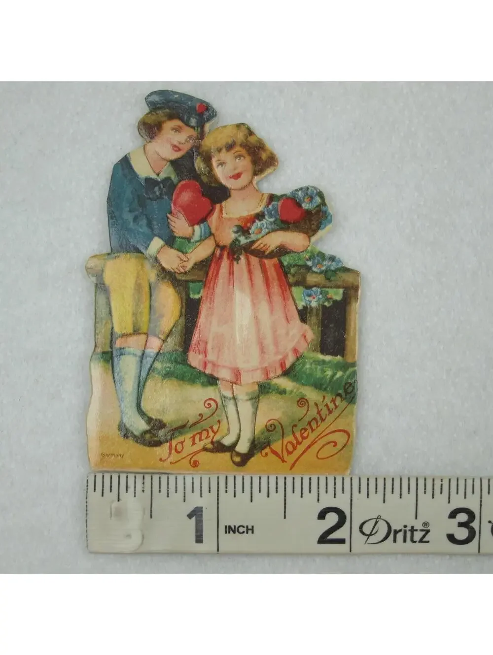Vintage Valentine Die Cut Stand Up Boy Sailor Suit Girl Flowers 1920-30s Germany